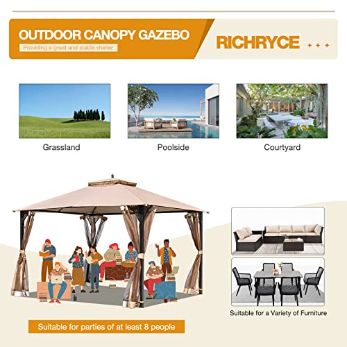 Gazebo 10X12 Outdoor Shade Canopy Tent Instant Gazebo Sun Shelter With Mosquito Netting Double Roof Waterproof Outdoor Steel Frame Canopies Gazebos & Pergolas For Deck, Garden, Yard, Patio,Backyard #TOP3