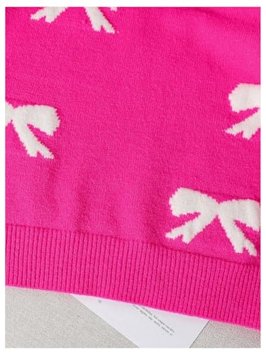 Image of RoseSeek Girl's Bow Graphic Sweaters Crewneck Long Sleeve Knit Pullover Tops Drop Shoulder Knitwear