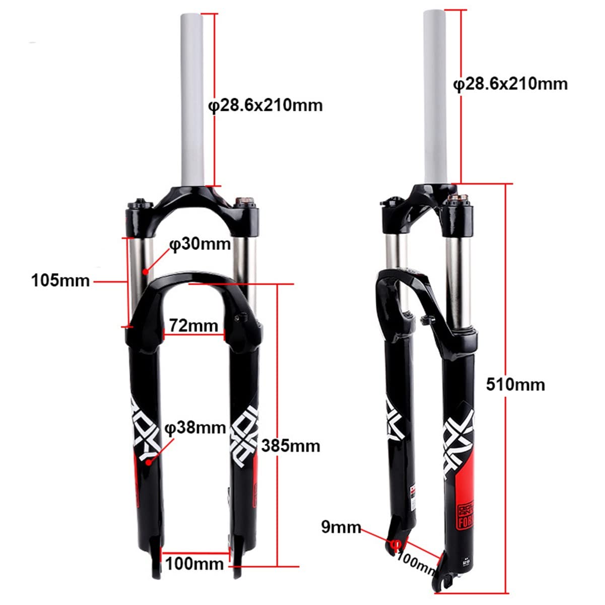 Zawieszenie rowerowe przedni widelec 26 27,5 29 cali górskie mechaniczne hamulce tarczowe ze stopu aluminium 2640 g (czarno-czerwony, 29 cali)
