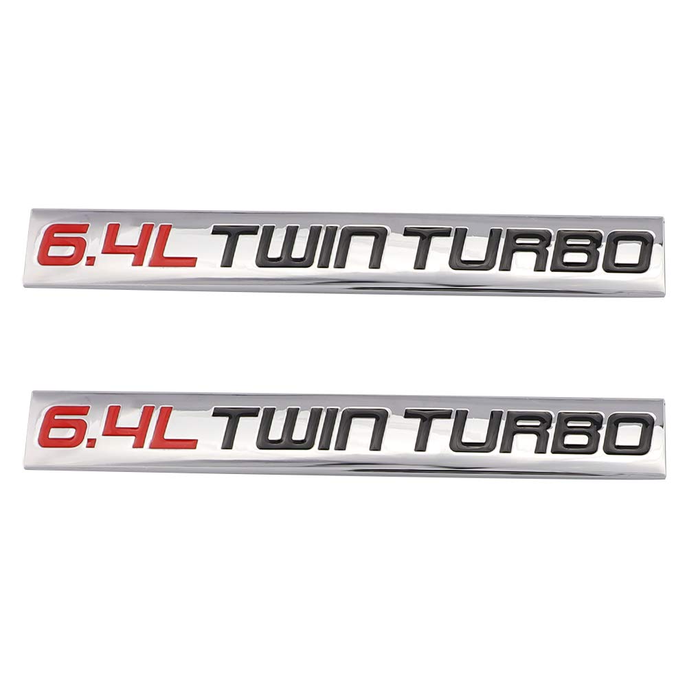 SGW 2 x 6.4L Twin Turbo Emblem Sticker Metal Chrome Engine Badge Car Boot (Black/Red)
