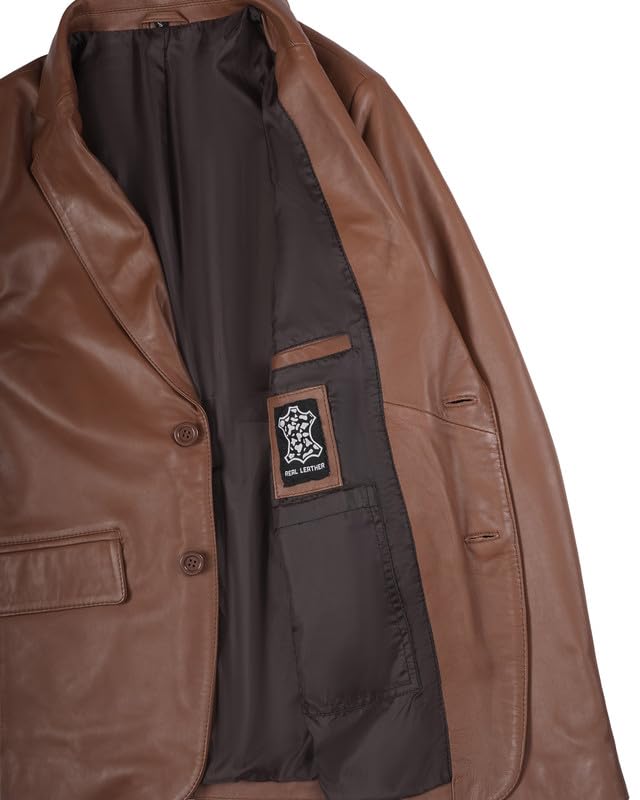Image of Blingsoul Mens Leather Blazer Jacket - Real Lambskin Sport Coat with Notch Lapel Collar