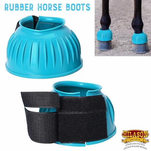 Image of HILASON Western Horse Rubber PVC Ribbed Double Hook and Loop Bell Boots Training Protective Shock Absorbing Leg