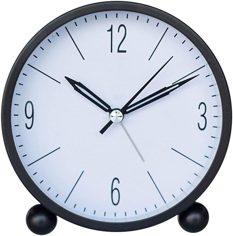 Table Clocks Round Alarm Clock Battery Powered Ultra-Quiet with Backlight Minimalist Bedroom Digital Desk Mini Portable Alarm Clock Standing Clock (Color : Black)