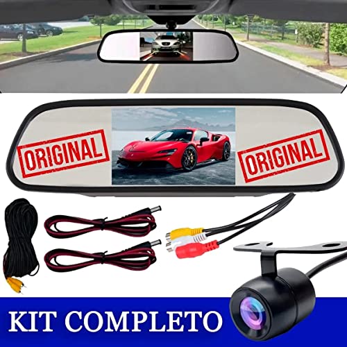 Retrovisor Espelho Tela Lcd Veicular + Câmera De Ré Estacionamento