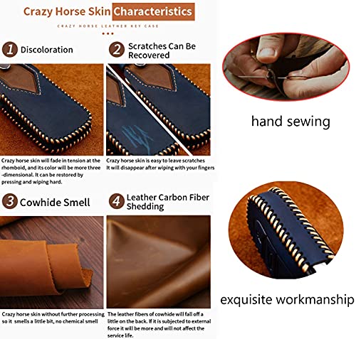 ontto Capa de chaveiro de 5 botões para chave de carro Volvo couro genuíno bolsa azul