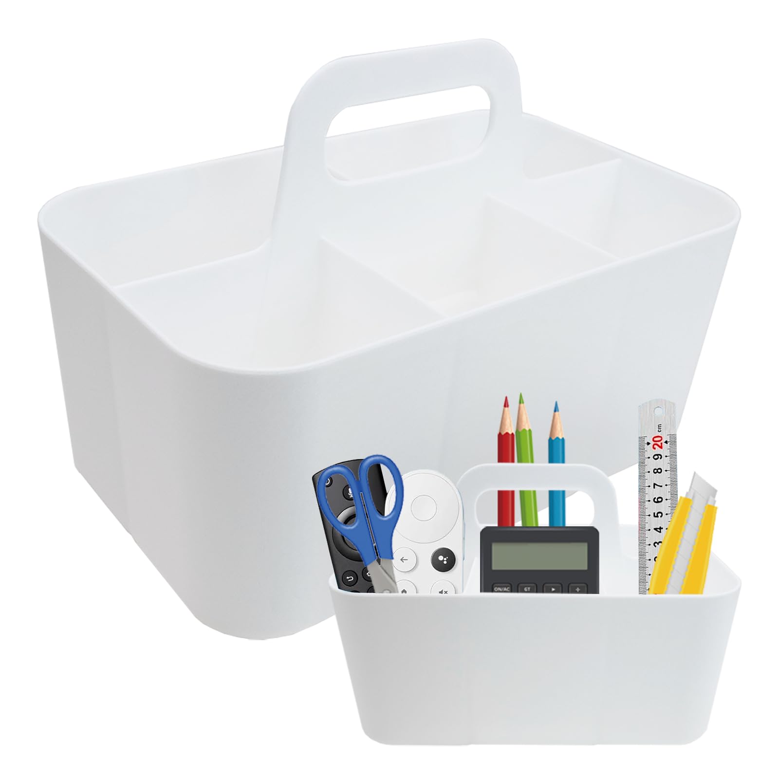 Fizleca White Multipurpose Caddy Organizer With Handle, Versatile Stationary Organizer, Stackable Cleaning Caddy For Office, Bathroom & Crafts, Durable Desk Storage For Pens & Supplies,