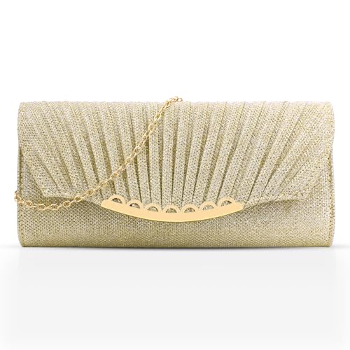 BOYSSPAA Bolsos de mano de lentejuelas para mujer, bolso de noche del Reino Unido, bolso cruzado para mujer, bolso de mano con cadena extraíble dorada y capa intermedia para bodas, cenas, bailes,