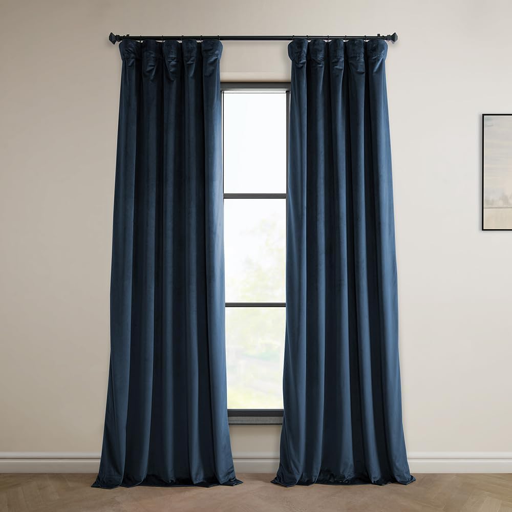 HPD Half Price Drapes Heritage Plush Velvet Curtains 108 Inches Long Room Darkening Curtains for Bedroom & Living Room 50W x 108L, (1 Panel), Eternal Blue Eternal Blue 50W x 108L