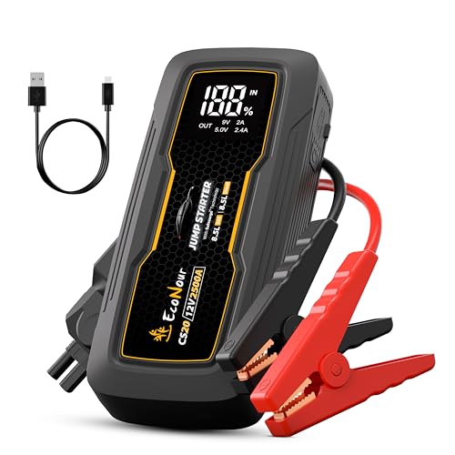 Image of EcoNour 2500A Car Battery Jump Starter 12V Battery Booster Pack Up to 8.5L Gas & 8.5L Diesel Engines - Jump Box with Jumper Cables, USB Charger, LCD Display, LED Flashlight - for Cars, SUVs, Trucks