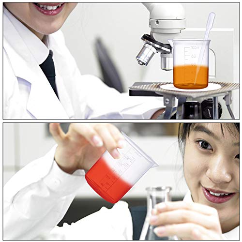 Plastic-Beaker-Set-5-Sizes-Low-Form-Measuring-Graduated-Griffin-Polypropylene-Beakers-in-500-ml-250-ml-100-ml-50-ml-25-ml-for-Laboratory-Science-Experiments-with-5-Plastic-Droppers-in-3-ml