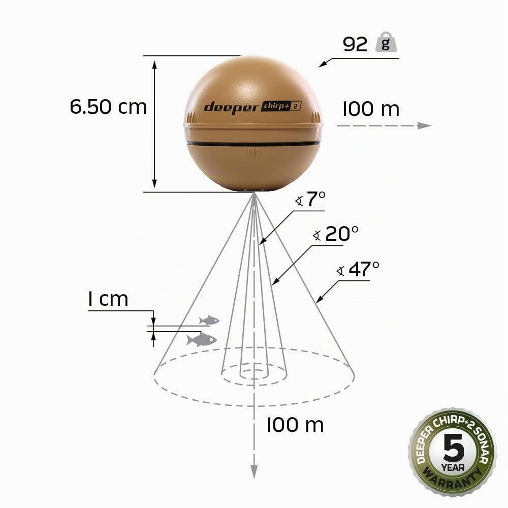 Deeper Chirp+2 - Auswerfbarer GPS Fischfinder, fürs Bootangeln, Eisfischen, Uferangeln | Auswerfbares Echolot mit benutzerfreundlicher kostenloser App