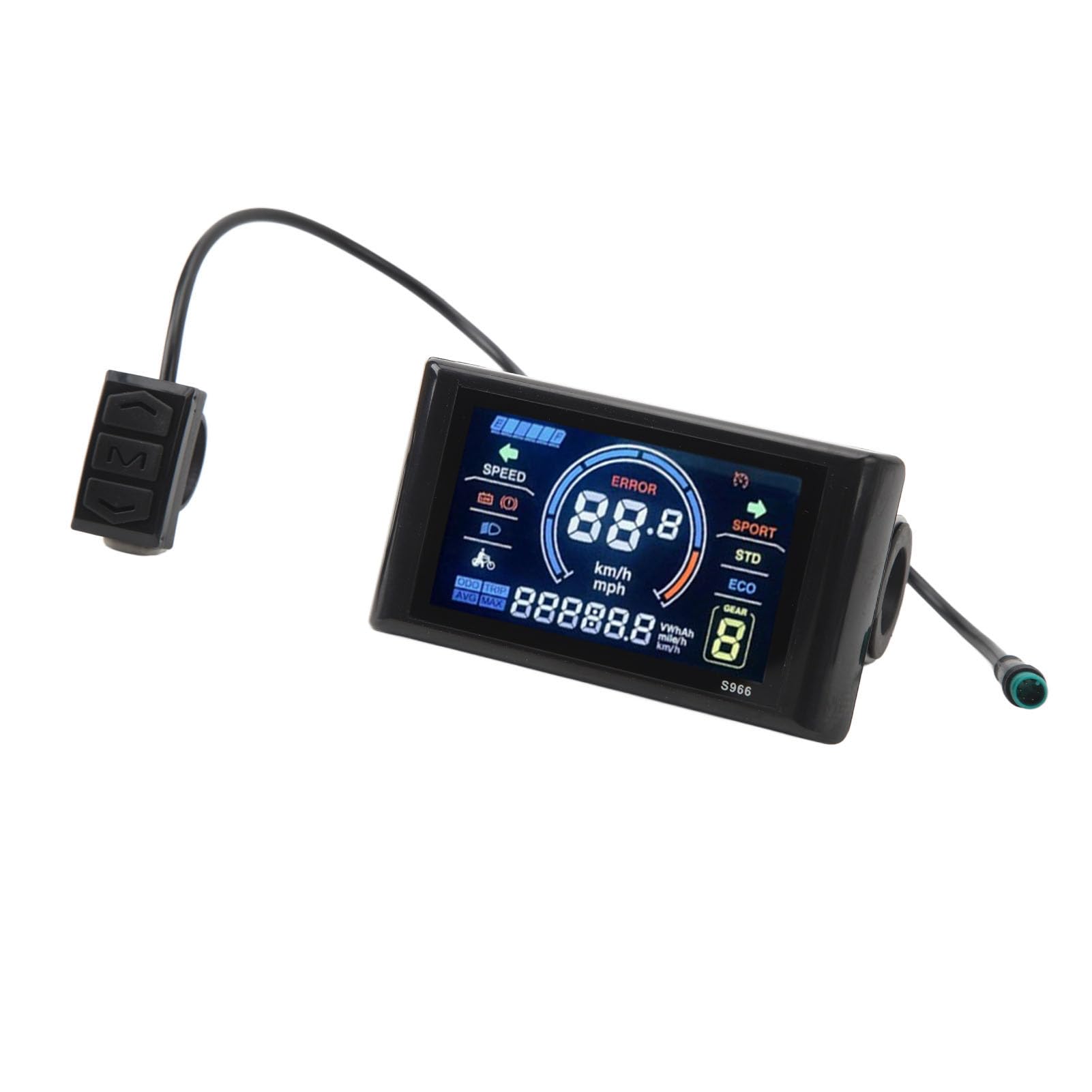 Panel de Pantalla LCD para Bicicleta eléctrica S966, Panel de Control de Pantalla LCD para Bicicleta, Rango de Voltaje de 24 72 V con Pantalla Grande para manillares de 22,2 mm y