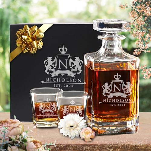 The Wedding Party Store Customized Whiskey Decanter And Glasses Set - Custom Engraved And Personalized With Lion Design thumb #4