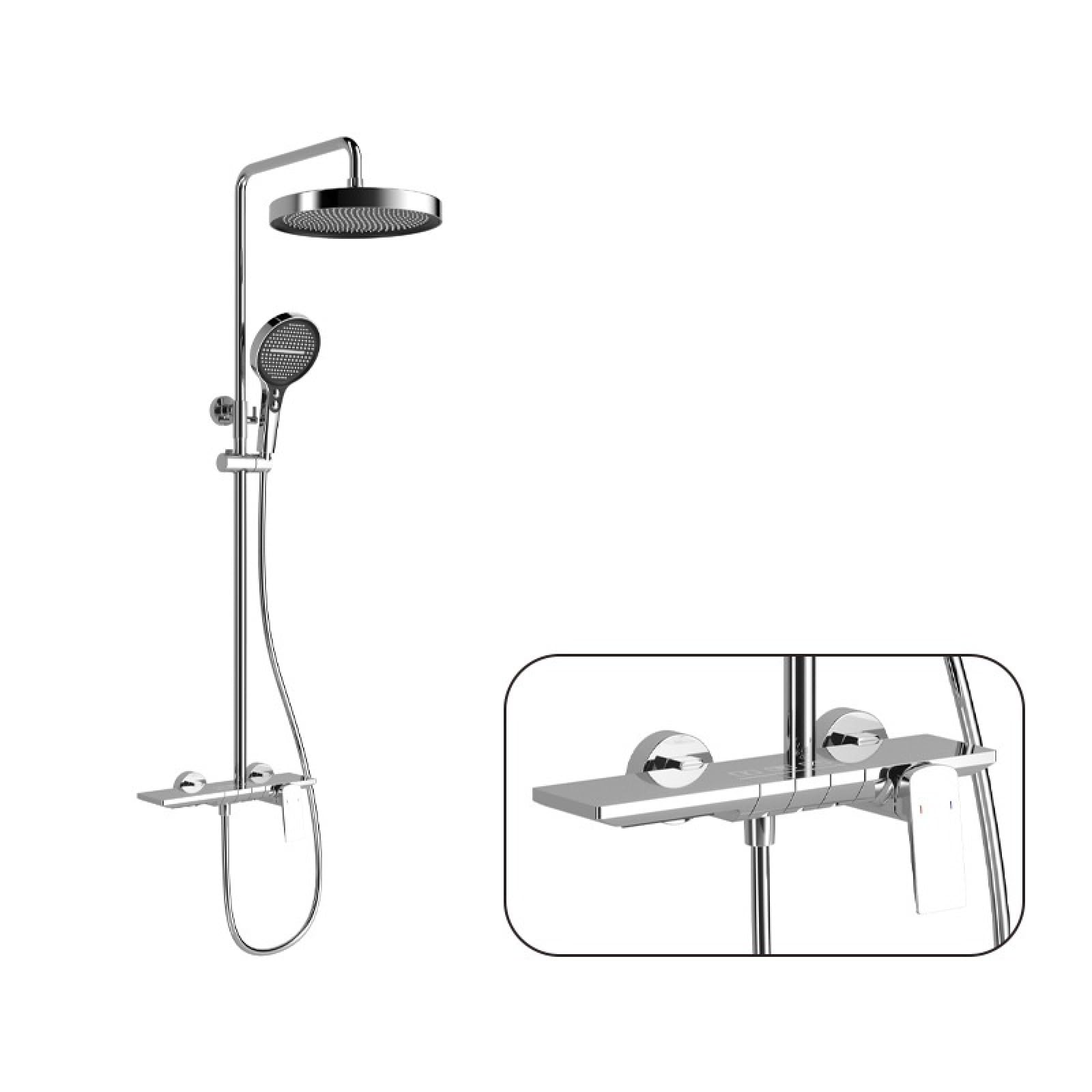 Fanjubei Three-Function Chrome Plating All-Copper Piano Button Hot And Cold Water Booster Shower Set, Three-Function Chrome Plate