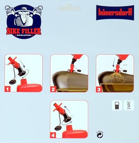 hünersdorff Motorrad-Sicherheits-Einfüllsystem aus HD-PE für Kraftstoff, ideal zum Aufsetzen auf Motorradtanköffnungen, schwarz/rot, 16,0 x 5,4 x 5.4 cm