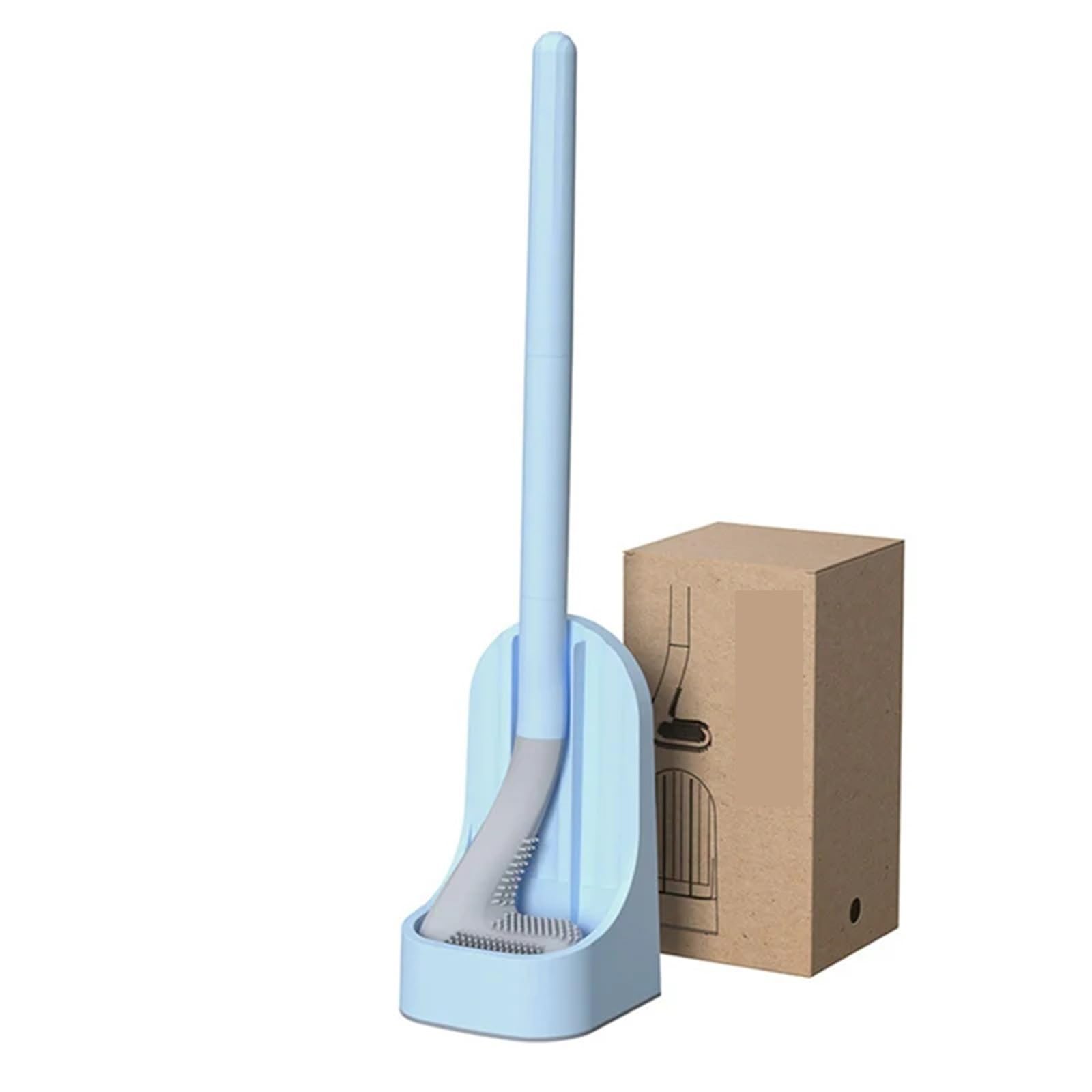 Brosse de toilette en silicone avec support accessoires de salle de bains manche long bleu