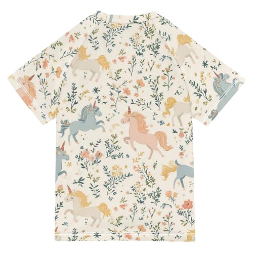 ALAZA Kids Rash Guard Girls Toddler Swim Shirts Short Sleeve Unicorns Floristic UPF 50+ 3T2