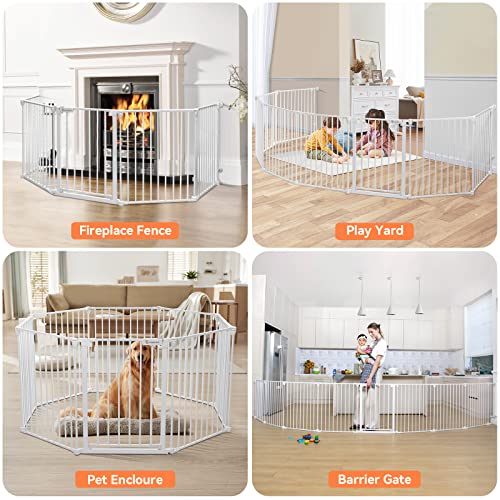 Comomy 198" Baby Gate Extra Wide, Dog Gate Pet Gate For House Stairs Doorways Fireplace, Adjustable 3 In 1 Play Yard Child Safety Gate, Auto Close, Hardware Mounted (30" Tall, White) #TOP6