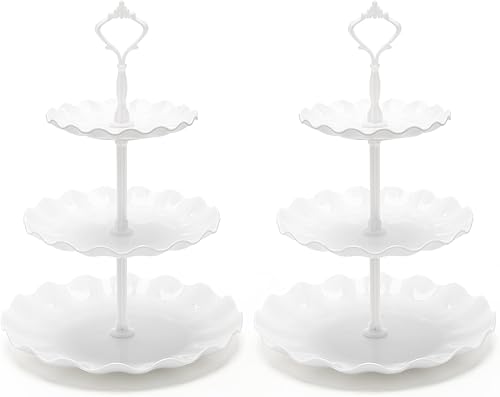 Coitak Soportes de plástico para cupcakes, soporte para cupcakes de 3 niveles, bandeja de torre de postre para fiesta de té, baby shower y boda