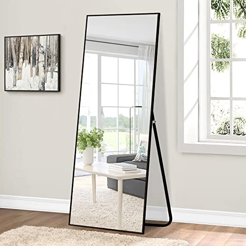 Image of NeuType 55 inchx16 inch Full Length Mirror with Standing Holder Aluminum Alloy Frame Floor Mirror Wall-Mounted Mirror for Living Room, Bedroom, Hanging or Leaning Against Wall, Black (with Stand)