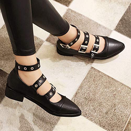 AIMODOR Womens Goth Pointed Toe Gothic Punk Chunky Low Heel Buckle Pumps3
