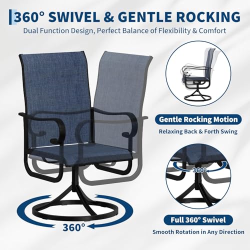 GarveeMore Gartenstühle 360° Drehbar, 2er Set Terrassenstühle, Gartensessel Mit Atmungsaktivem Textilene & Metallgestell, Balkonstühle Bis 200 kg Belastbar Für Garten, Hinterhof, Balkon