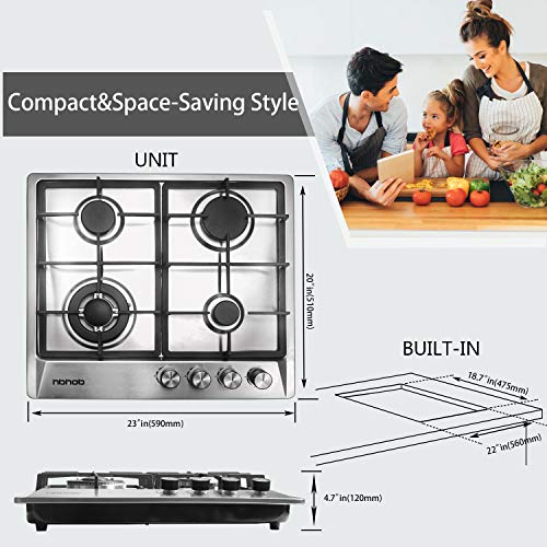24 Inches Stainless Gas Cooktop Built In Gas Stove 4 Burners Gas Stove Cooktop (4 Sealed Burners) Stove Burner Castiron Grate Stove-Top Lpg/Ng Dual Fuel Thermocouple Protection And Easy To Clean #TOP6
