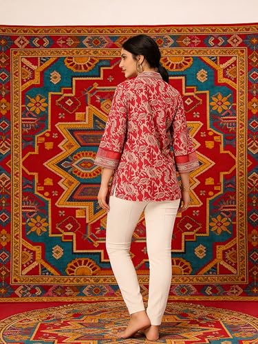 Image of Lymio Women's Printed Short Kurti Top | Rayon Mandarin Collar Casual Ethnic Tunic | Summer Printed Top (K-249)