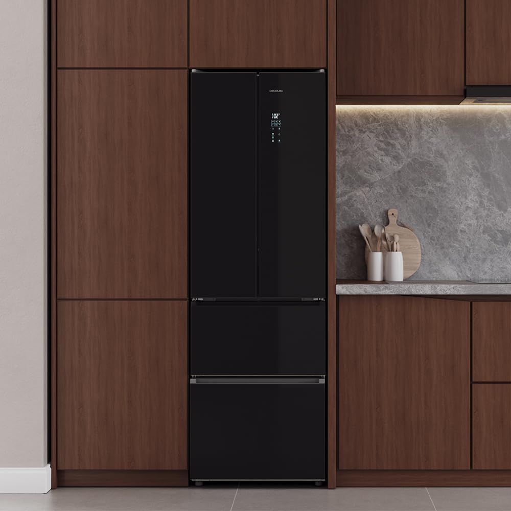 Cecotec Réfrigérateur Combi 395L Total No Frost Bolero CoolMarket Combi F2D 395 Black Glass E, 185cm x 59,5cm, Inverter Plus
