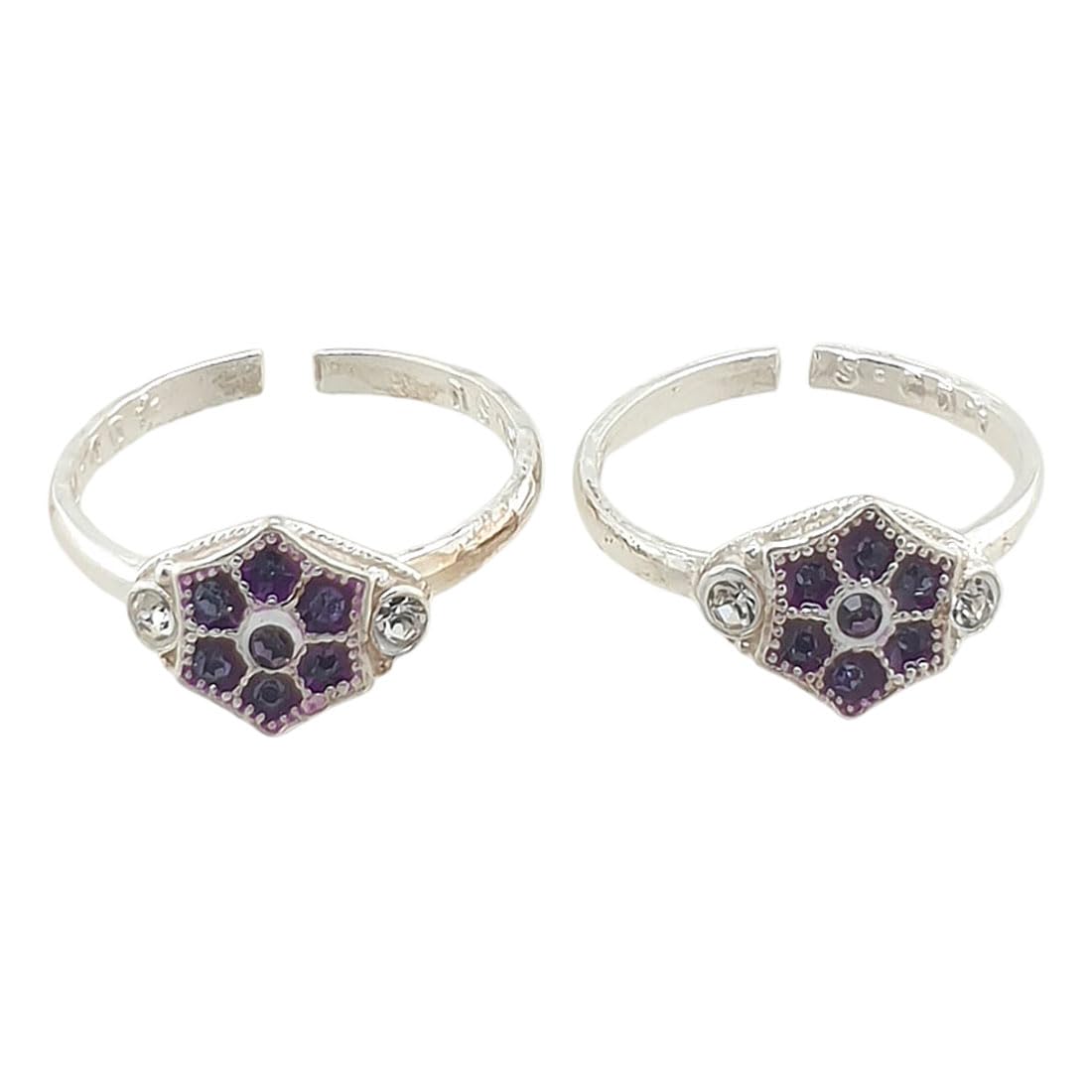 sahiba gems Pure Silver/Chandi Designer Purple Color Zircon Toe Rings/Chutki For Women ~ Pack in 2 Pieces-picture-21