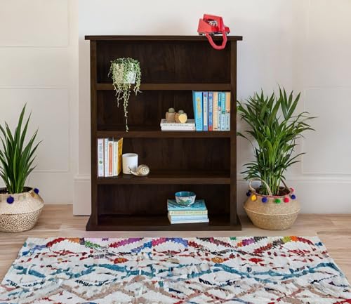 Image of ANGEL FURNITURE Solid Sheesham Wood Storage Bookshelf Medium Size, Walnut Finish, 80x23x100CM