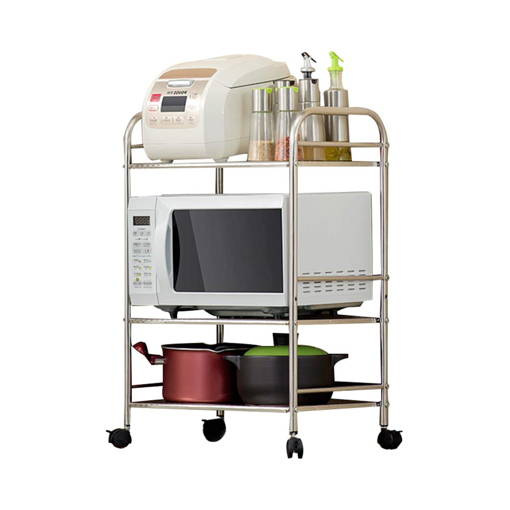 Carrello di servizio in acciaio inox con ruota in gomma freno a 3 ripiani, vassoio portaoggetti regolabile in altezza 150 kg, capacità 60 x 35 x 75 cm