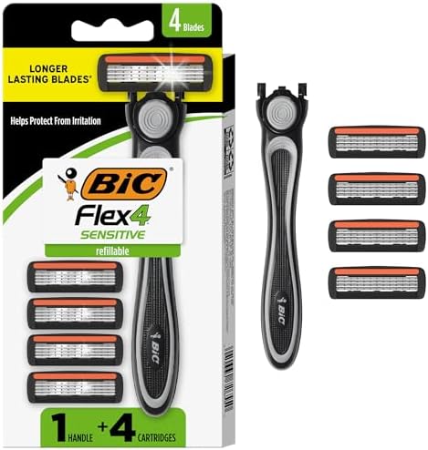 BIC Flex 4 Mens Refillable 4-Blade Razors, 1 Handle, 4 Cartridges