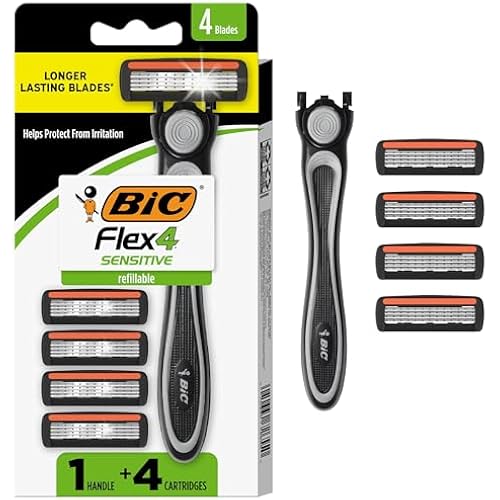 BIC Flex 4 Mens Refillable 4-Blade Razors, 1 Handle, 4 Cartridges