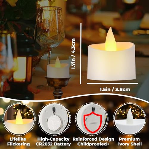 Image of White Flameless Tea Lights - 12 Pack Modern LED Candles for Minimalist Home Decor, Spa Bathroom & White Wedding Centerpieces (White Base, 12 Pack)