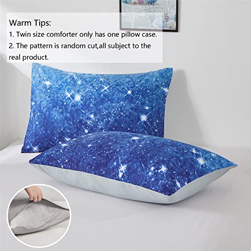 Kiddiku Blue Glitter Comforter Set Twin Size For Boys Girls, Sparkle Galaxy Twinkle Starlight Comforter For Kids Teen, 2 Piece Aqua Blue Navy Ombre Bedding Set With 1 Pillow Case(Blue,Twin) #TOP5
