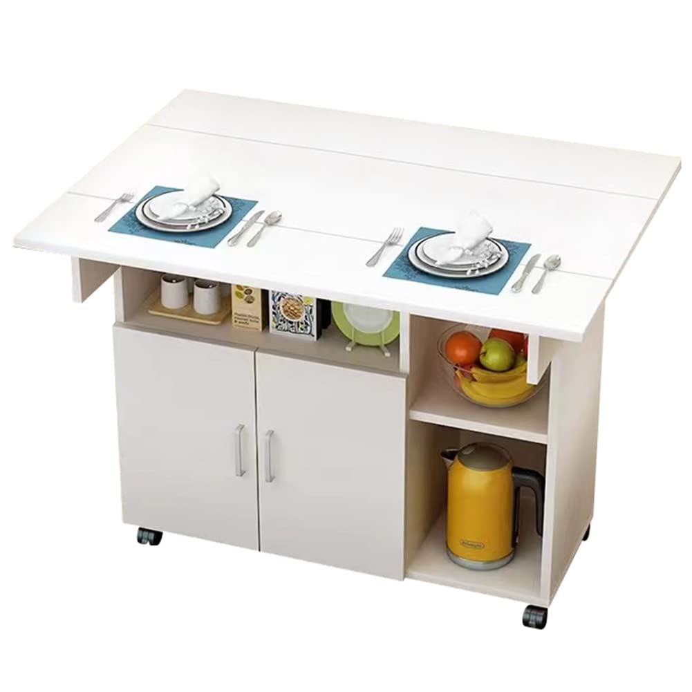 BAKAJI Tavolo da Pranzo Tavolino Mobile Cucina con Scaffali Armadietto Salvaspazio Portaoggetti con Ante Ripiani Ruote Scrivania Multiuso in Legno MDF Design Moderno Arredamento
