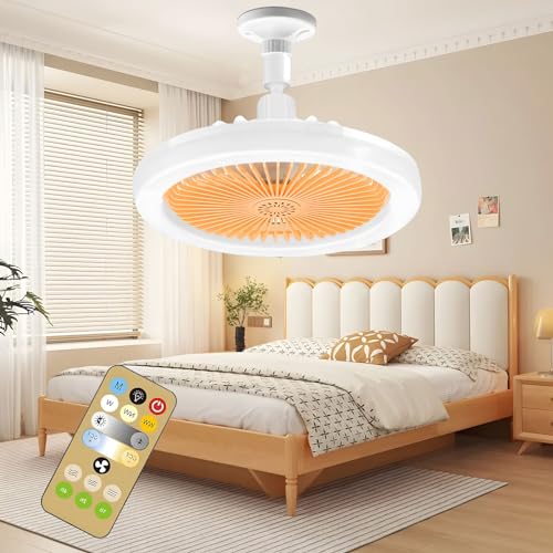 SwellishColor Socket Fan Light with Remote Control,E27 Socket Ceiling Fans Light,10 Inch LED Small...