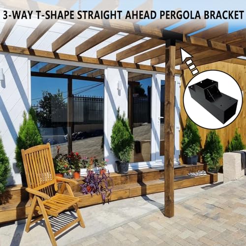 Image of 3-Way T-Shape Pergola Bracket Kit,Woodwork Brackets with Screws for 4x4(Actual:3.5 inchx3.5 inch) Wood Beams for Patio Pergola,Log Cabin Gazebo W /Hardware(1Pack)