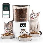 Automatic Cat Feeders for 3 Cats, Cat Food Dispenser with 3 Desiccant Bags, 10S Voice Recorder, Strong Anti-Jam Smart Wi-Fi Pet Feeder, 6L/25 Cups Automatic Dog Feeders, White