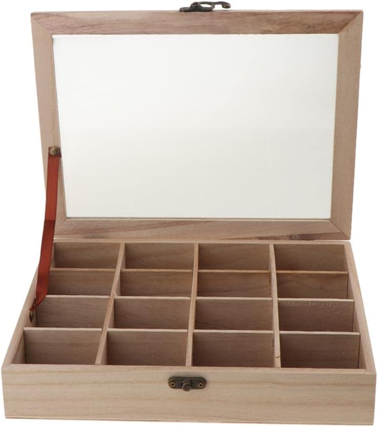 16 Grids Wooden Box Case Treasure Chest Vintage Postcard Storage Box, Jewelry Box for Earrings Rings Trinkets/1698