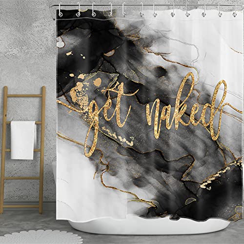 Lb Get Naked Marble Shower Curtain,Black And Gold Marble Texture Shower Curtains For Bathroom 70X70 Inch Waterproof Fabric Curtains Set With Hooks #TOP2