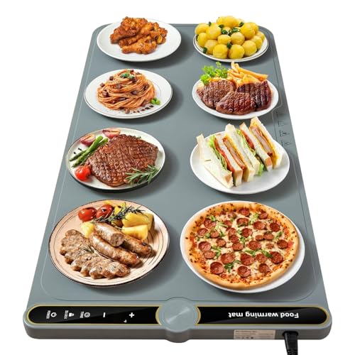 Extra Large Heated Mat for Food, 15"x31.6" Foldable Silicone Warming Tray - 9 Temp Settings & 6H Timer - Keep Food Warm for Parties, Dining, Dough Proofing - Child Lock & Waterproof