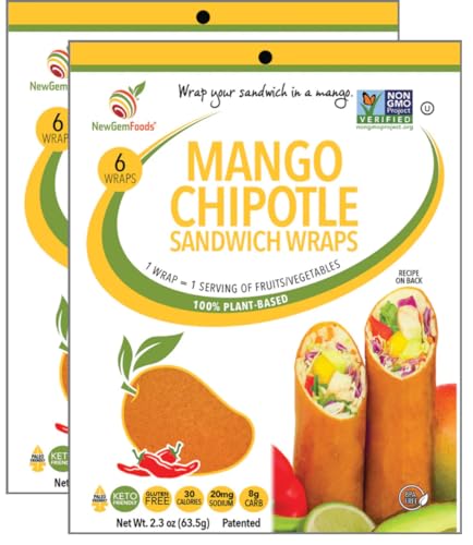 Mango Chipotle Sandwich Wraps (Two-Pack) – Gluten-Free, Vegan, Low-Carb Wraps with Sweet &amp; Smoky Flavor – Non-GMO, Plant-Based, Paleo Tortilla Alternative