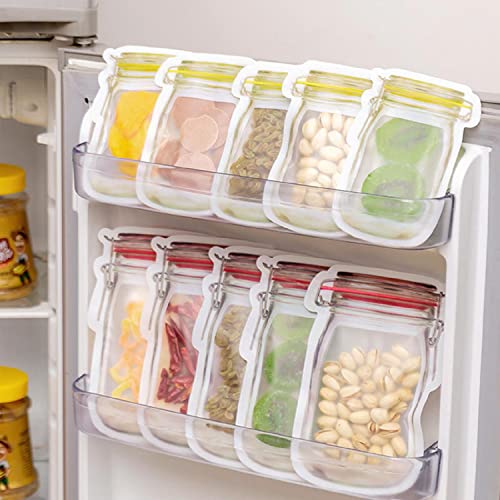 Image of Mason Jar Bottles Bags, Ziplock Bags For Fridge Storage, Bottle Shape Storage Pouch, Mason Jar Bottle Bags Plastic Storage Pouch Airtight Seal Storage Bags Leakproof Food (9), White