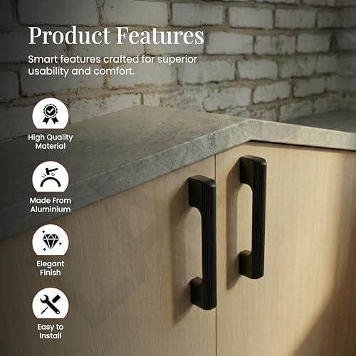 Image of LAPO 3 Piece Window Handle, Cabinet Drawer Handles, 4 Inch Handles for Kitchen, Pulls for Almirah, Pooja Mandir, Cupboard, Wardrobe (110mm, Black Finish, 3 Years Warranty) M-FB