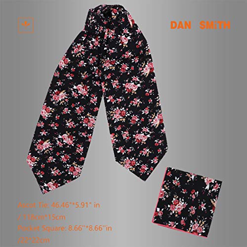 Dan Smith C.C.AQ.F.003 Black White Pink Floral Cotton Men's Tuxedo Cravat Hanky - Thumbnail 3