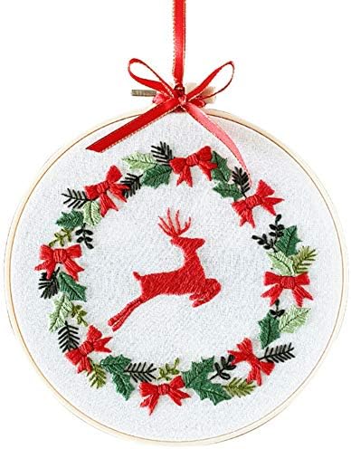 Embroidery Kit Red Christmas Deer Flowers Wreath Awesocrafts Full Range of Embroidery Starter Kits for Beginners Adults Kids DIY Handmade Easy Patterns (Red Deer) image 5