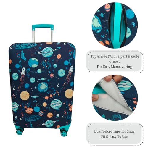 Image of Printed Travel Luggage Cover for Suitcase - Stretchable & Scratchproof Trolley Bag Protector (1, Space Rocket, Large)