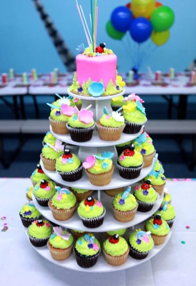 5-Tier White Round Cupcake Display Stand – Reusable Adjustable Dessert Tower for 70–90 Cupcakes – Event Cake Holder for Weddings, Birthdays, Parties, and Celebrations, Gift For LaborDay